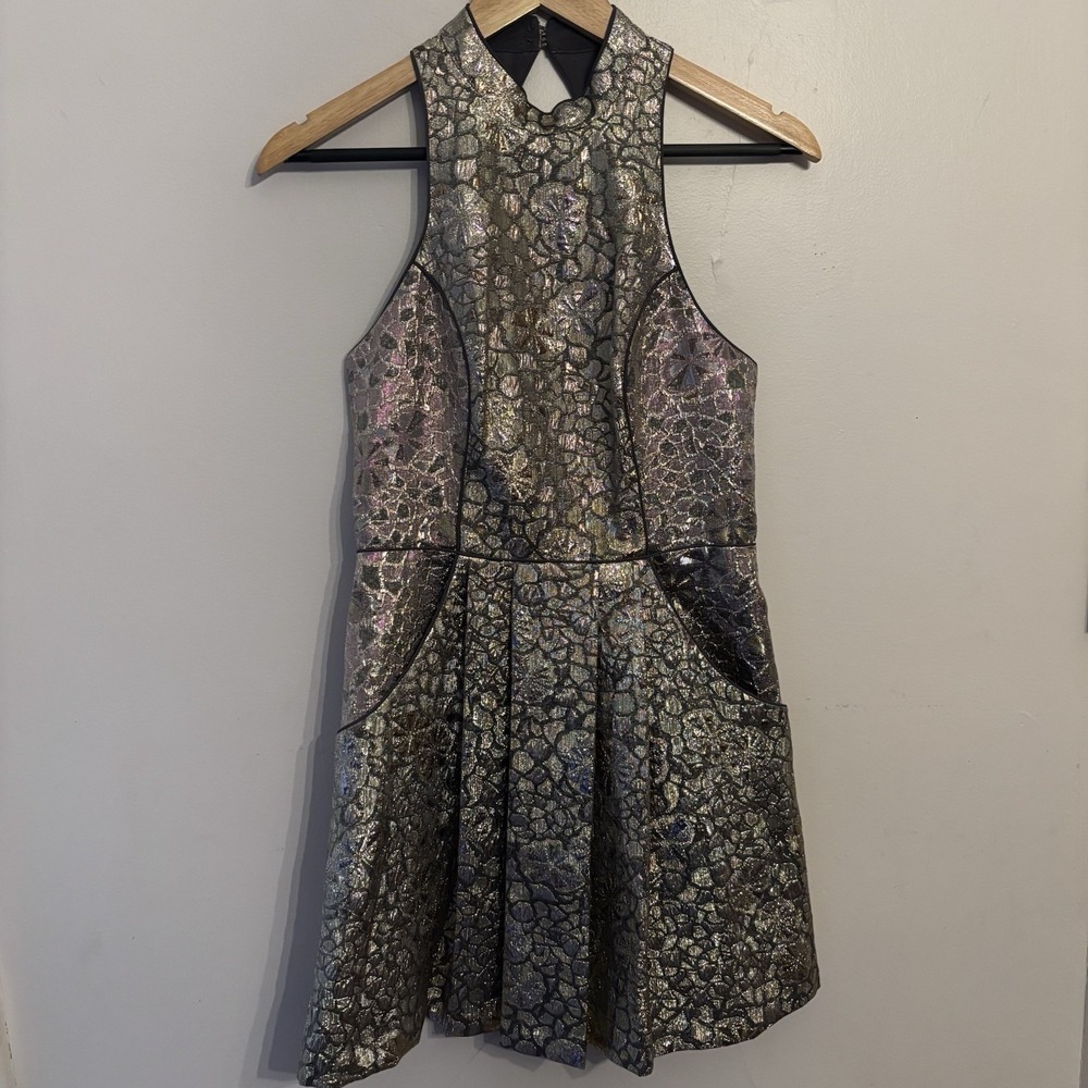 Cooperative Women's‎ Floral Metallic Fit & Flare Sleeveless Mini Dress Size 4